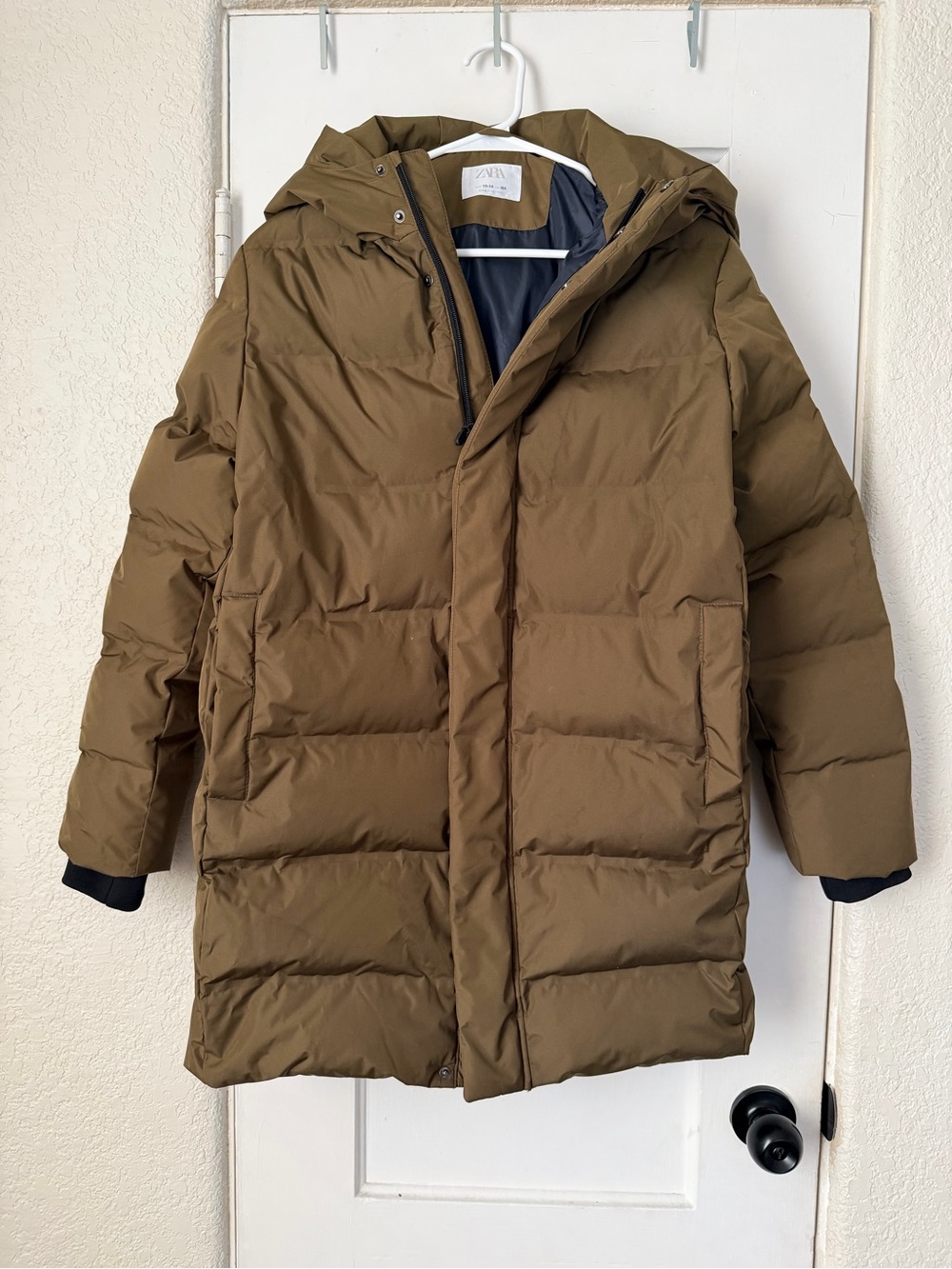 Zara Olive Green Hooded Puffer Coat